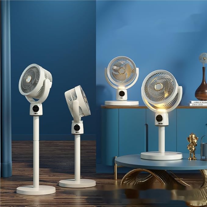 Rechagable Oscillating Pedestal Fan Portable Floor Stand Circulating Cooling Fan for Travel, Home, office and Kitchen- Black