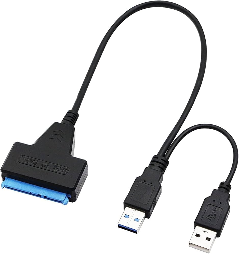 USB TO SATA ADAPTER, USB 3.0 to SATA III Hard Drive Adapter Cable, SATA to USB 3.0 Adapter Cable for 2.5/3.5 inch SSD & HDD Dual USB with 12V/2A DC Port.