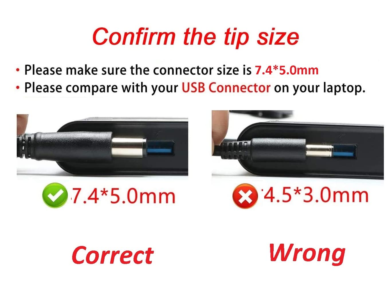 Compatible Dell 65w Moti Pin Laptop Power Adapter 19.5V 3.34A with Dell Latitude 3470 3480 3550 3570 3580 5280 5480 5580 7280 7480 E5270 E5450 Adapter 7.4MM X 5.0MM - power cable included
