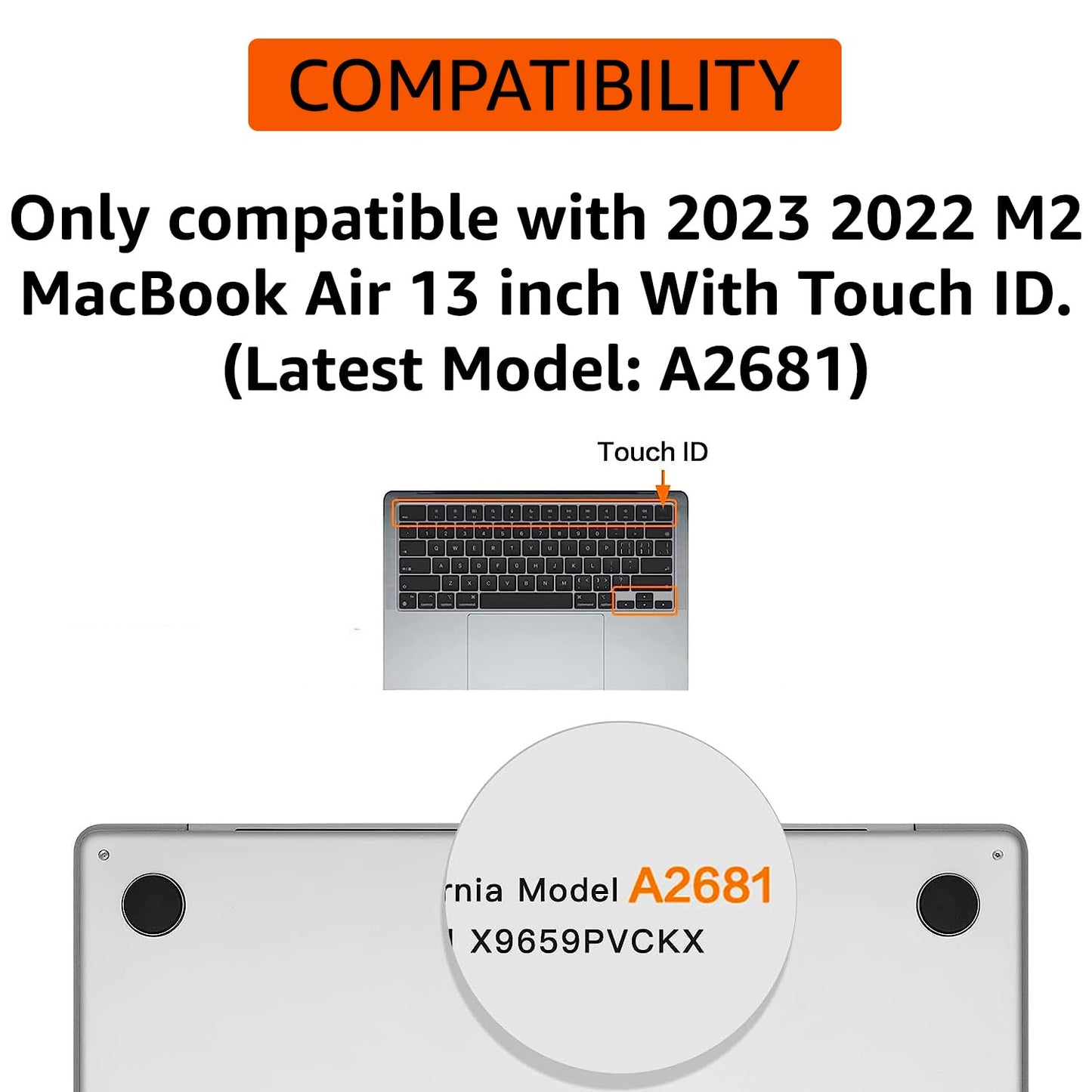 Transparent Plastic Hard Shell Case Cover Compatible for New MacBook Air 13.6 inch 2025 M4 A3240 M3 A3113 M2 A2681 with Touch ID,2025 2024 2022 Release,M2 M3 M4 Air- Free keyguard inside