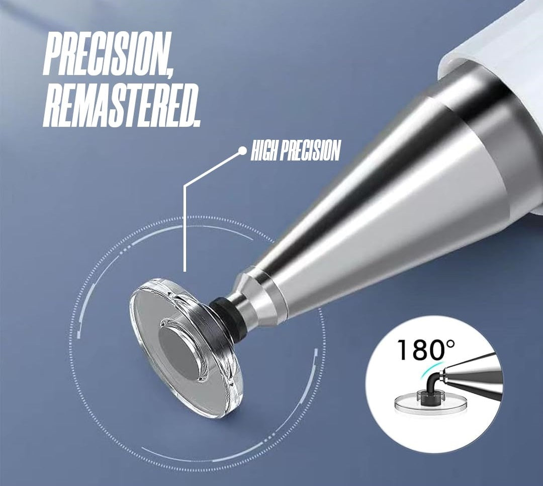 Stylus 2 In 1 High Precision Universal Capacitive Stylus Pen for Touch Screens with Pen Functionality | Lightweight Aluminum Body | Fine Point Disc Tip | Compatible for iOS, Android & Windows (White)