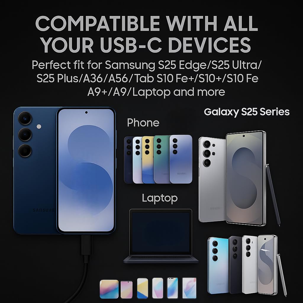 Samsung 45W Original Type C To Type C,Mobile Data Charging Cable For Samsung Galaxy Superfast Power Cable A54/ A15/ A14/ A34/ A23/ F54/ F34/ F23/ F14/ M14/ M34/M33/S21 Fe/S22/S23/S23 Fe 5G/S24, Black