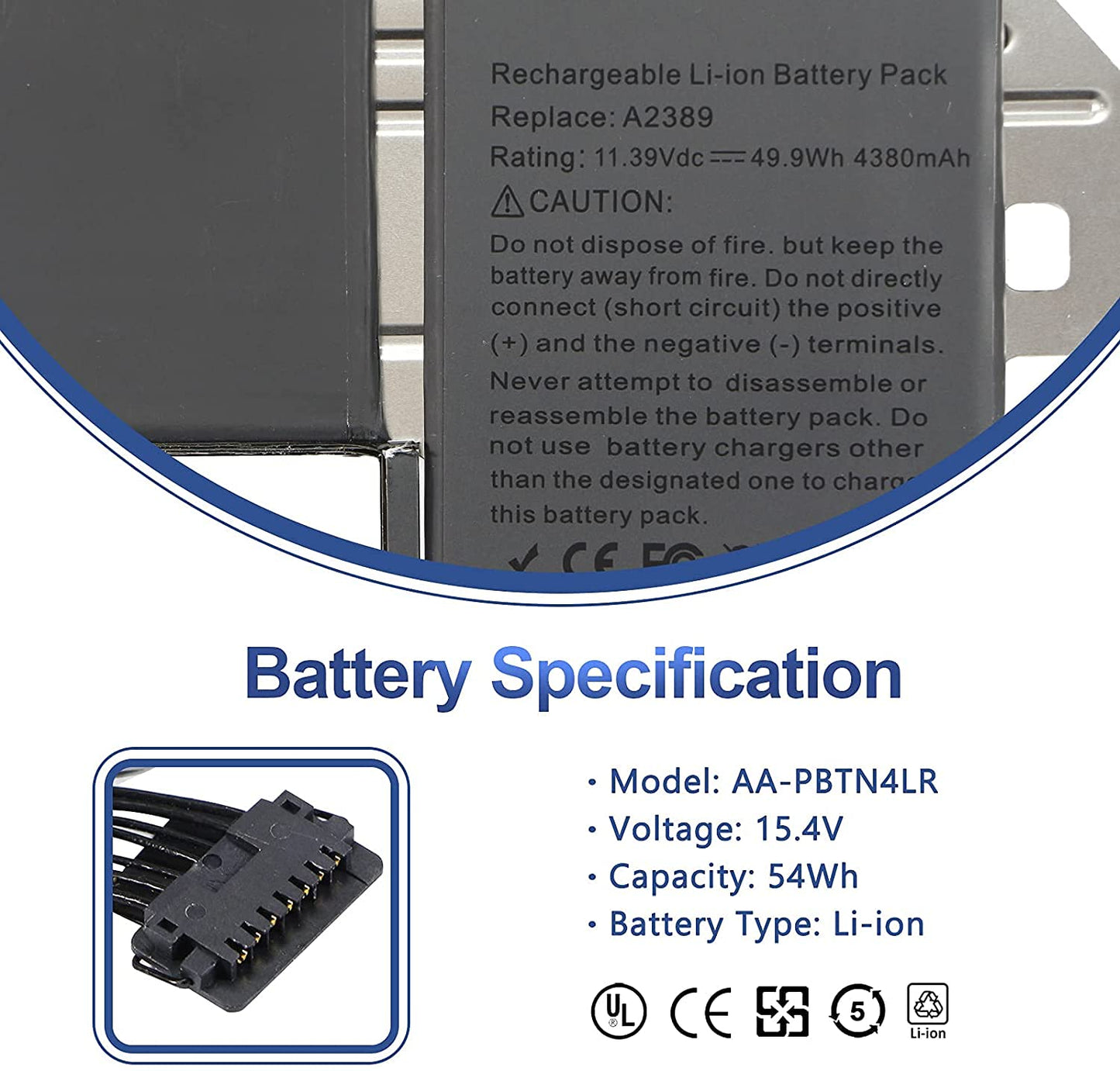 Replacement Battery for MacBook Air 13 Inch A2337 M1 2020 EMC 3598 MGN53LL/A MGN83LL/A MGN63LL/A MGN93LL/A MGND3LL/A MGN73LL/A MGNA3LL/A MGNE3LL/A 11.39V 49.9Wh 4380mAh