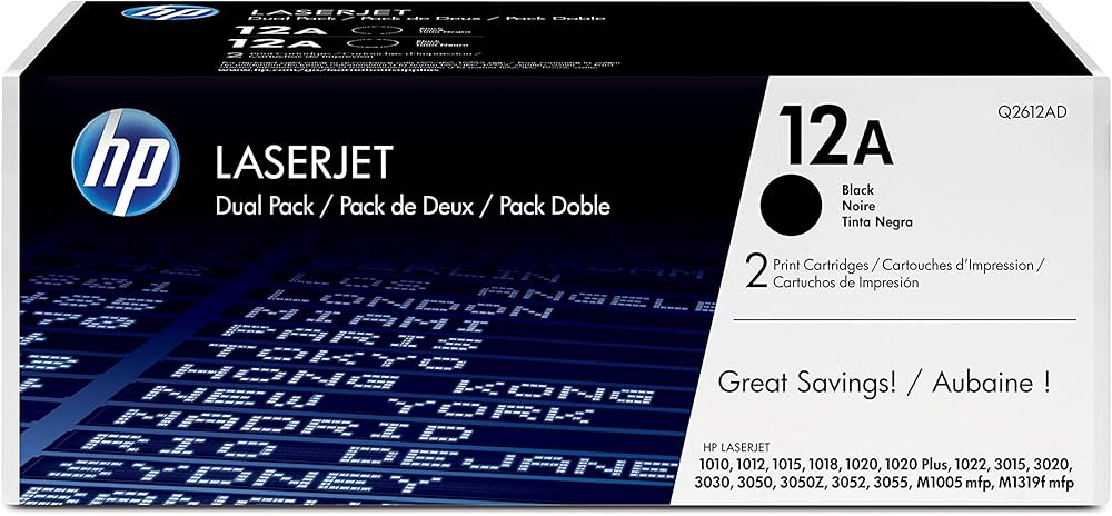 (Open Box) HP 12A/Q2612A Black Laser Toner Cartridge Compatible for HP Laserjet Printer 1010, 1012, 1015, 1018, 1020, 1022, 1022N, 1022NW, 3015, 3020, 3030, 3050, 3050 All-In-One (AIO), 3052, 3055, M1005