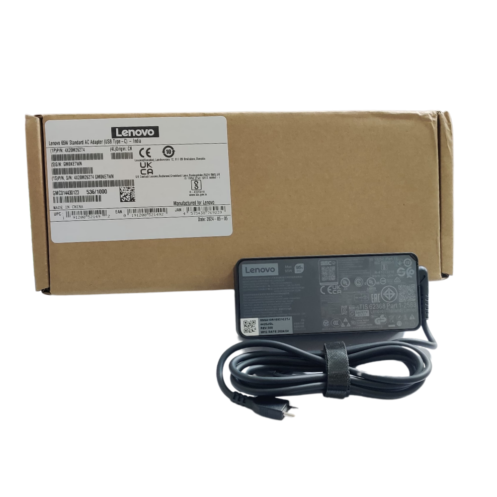 Original Lenovo 65W Standard AC Adapter (USB Type-C)- Check Compatible models in Description- With Power Cable