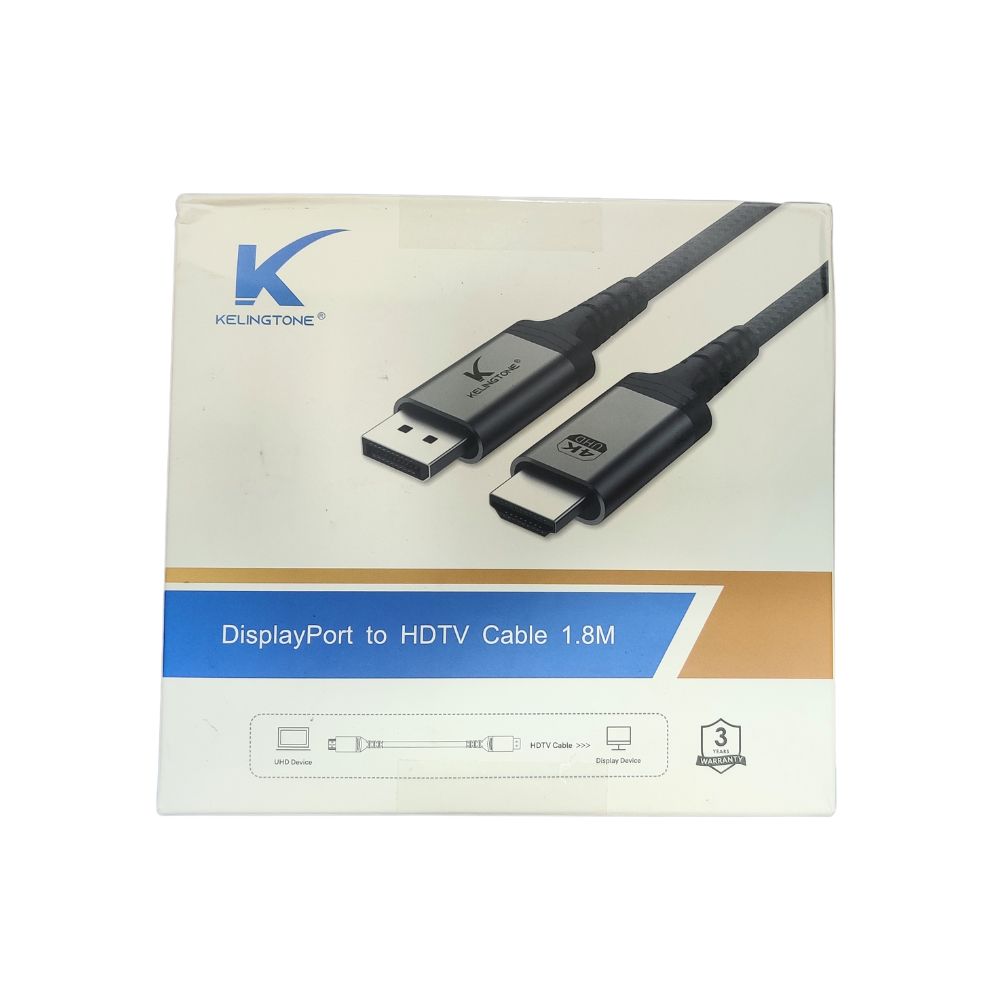 Kelingtone 1.8 Mtrs DisplayPort to HDMI Cable, Uni-Directional DP to HDMI Converter Gold-Plated Cable (Male to Male) for Laptop PCs to HDTV, Monitor, Projector with HDMI Port