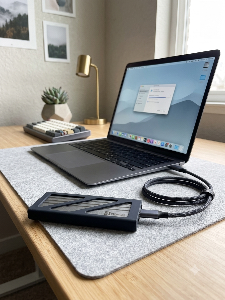 Bungees M.2 NVMe Enclosure, 10Gbps Aluminum External Hard Drive Case for NVMe PCIe M-Key (M+B Key) in Size 2280 2260 2242 2230 SSDs, Includes Dual Cable (USB TO C / C TO C), UASP Trim, Tool-Free (SSD not Included)