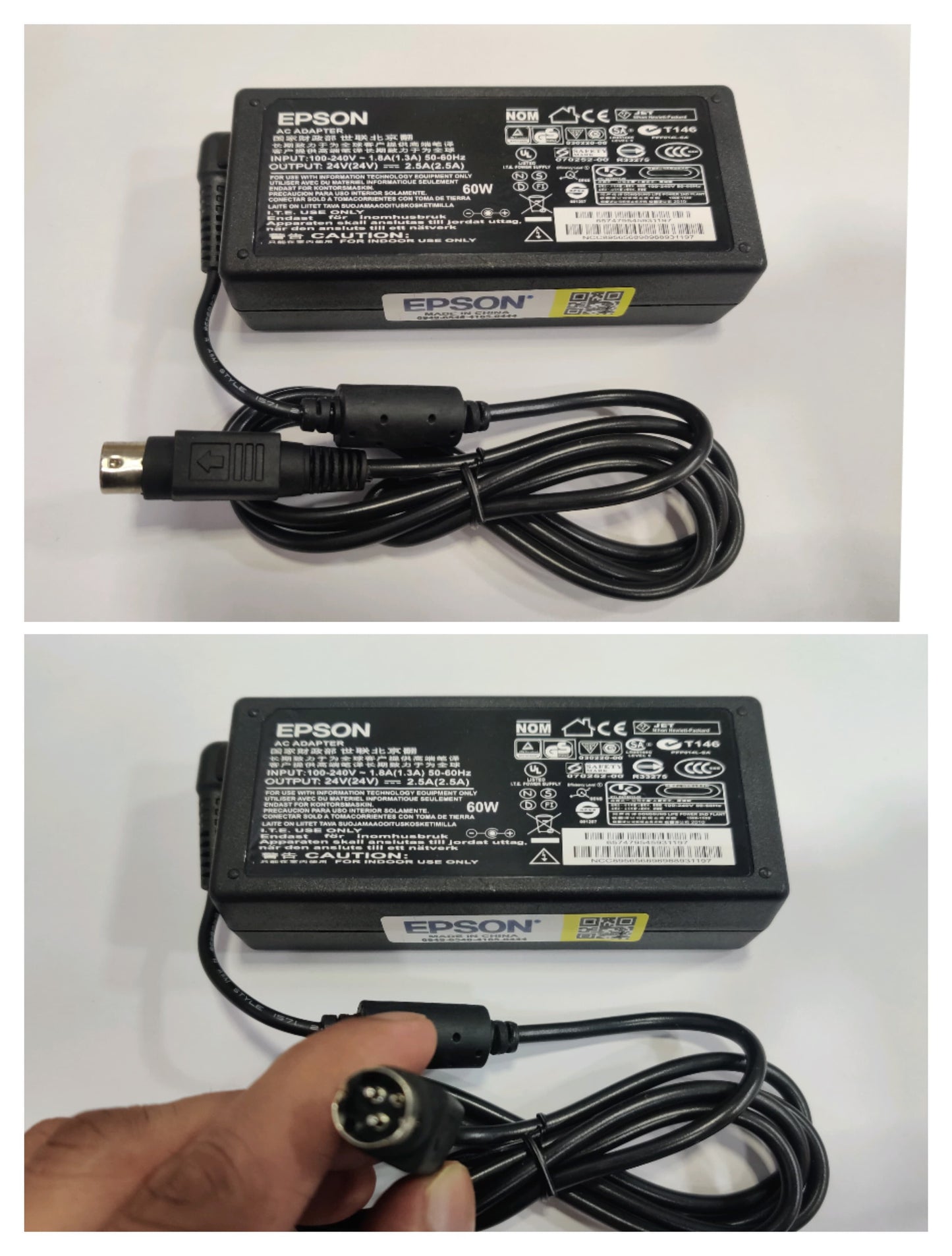 (Refurbished) Epson 24V 2.5A 3 Pin Adapter for Thermal Receipt Printer (Works with TVS, Espon, TSC, and other brands))