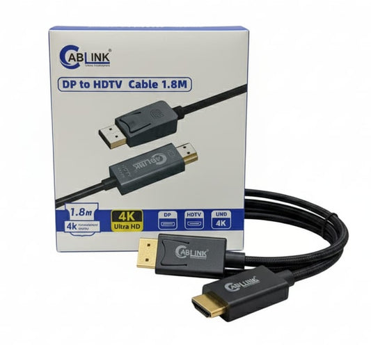 Cablink Displayport to HDMI Cable, DP Display Port to HDMI Converter Adapter 4K Ultra HD Compatible for Lenovo, Dell, HP, ASUS desktop, laptop (1.8 Mtrs) - 1 Year Warranty