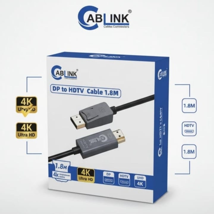 Cablink Displayport to HDMI Cable, DP Display Port to HDMI Converter Adapter 4K Ultra HD Compatible for Lenovo, Dell, HP, ASUS desktop, laptop (1.8 Mtrs) - 1 Year Warranty