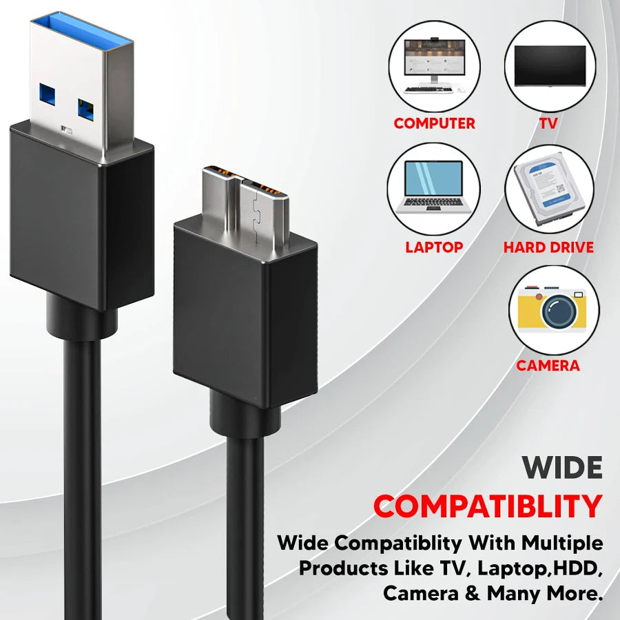 USB 3.0 High Speed Portable External Hard Disk Cable | Speed Upto 5 Gbps | Compatible with WD, Segate, Toshiba, Lacie | Length : 30 Cm / 1 Ft