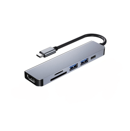 Hi-Lite Essentials 6 in 1 Type C Adapter, USB 3.0 Multiport Adapter, Type C 4k HDMI Port, Multi Card Reader hub