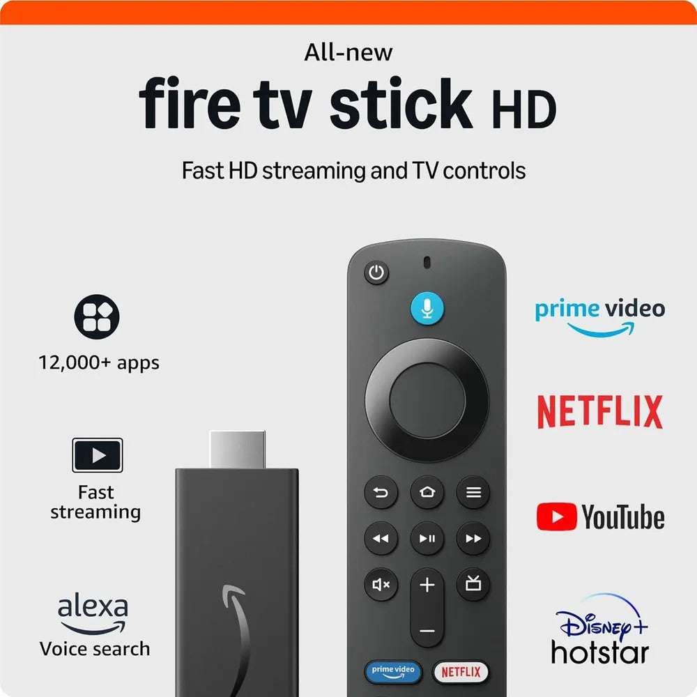 (Newest model) Amazon Fire TV Stick HD Streaming Device with Alexa Voice Search (Dolby Atmos, HDR10+, Dual-Antenna Wi-Fi, Black)