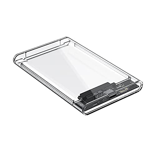 External Portable Type C to SATA Transparent Hard Drive Enclosure for 2.5 Inch SATA HDD/SSD below 9.5mm Thickness, Supports UASP SATA III, Max 6TB, Tool-Free Design