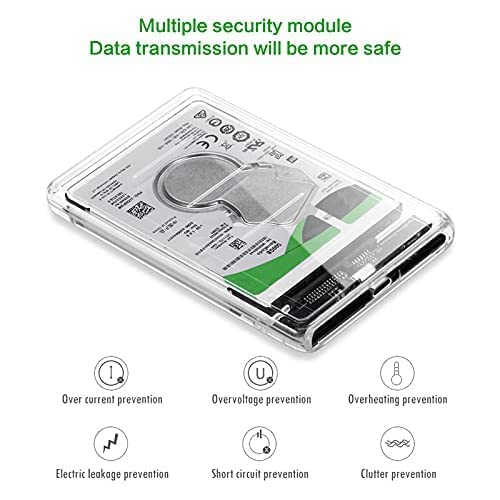 External Portable Type C to SATA Transparent Hard Drive Enclosure for 2.5 Inch SATA HDD/SSD below 9.5mm Thickness, Supports UASP SATA III, Max 6TB, Tool-Free Design