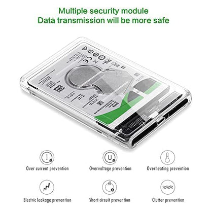 External Portable Type C to SATA Transparent Hard Drive Enclosure for 2.5 Inch SATA HDD/SSD below 9.5mm Thickness, Supports UASP SATA III, Max 6TB, Tool-Free Design