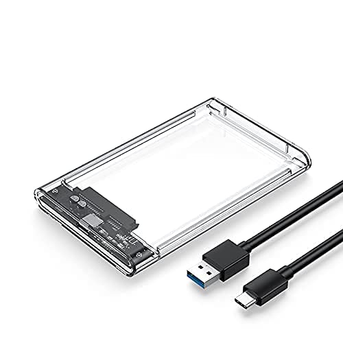 External Portable Type C to SATA Transparent Hard Drive Enclosure for 2.5 Inch SATA HDD/SSD below 9.5mm Thickness, Supports UASP SATA III, Max 6TB, Tool-Free Design