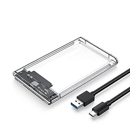External Portable Type C to SATA Transparent Hard Drive Enclosure for 2.5 Inch SATA HDD/SSD below 9.5mm Thickness, Supports UASP SATA III, Max 6TB, Tool-Free Design