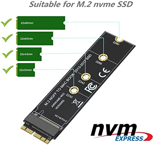 M.2 NVME SSD Convert Adapter Card Compatible with MacBook Air Pro Retina (Year 2013-2017), NVME/AHCI SSD Upgraded Kit for A1465 A1466 A1398 A1502(Not Fit Early 2013 MacBook Pro) TD-406HS