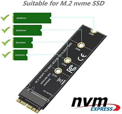 M.2 NVME SSD Convert Adapter Card Compatible with MacBook Air Pro Retina (Year 2013-2017), NVME/AHCI SSD Upgraded Kit for A1465 A1466 A1398 A1502(Not Fit Early 2013 MacBook Pro) TD-406HS