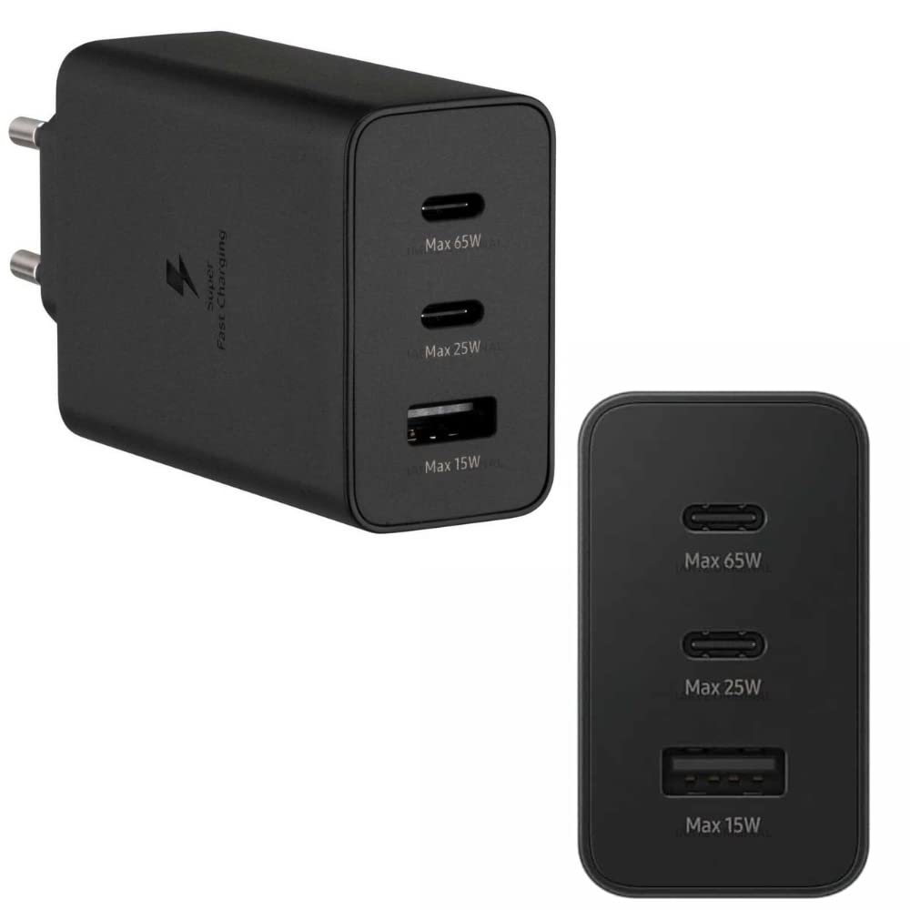 Samsung Imported 65W Trio Multi Port Fast Charging Adapter Compatible with Samsung S23 Ultra,S23 Plus,S23,S22 Ultra,S22 Plus,S22,S21 Ultra,Z Fold 1,2,3,4,5,Z Flip 1,2,3,4,5 (65 Watt Only Adapter)