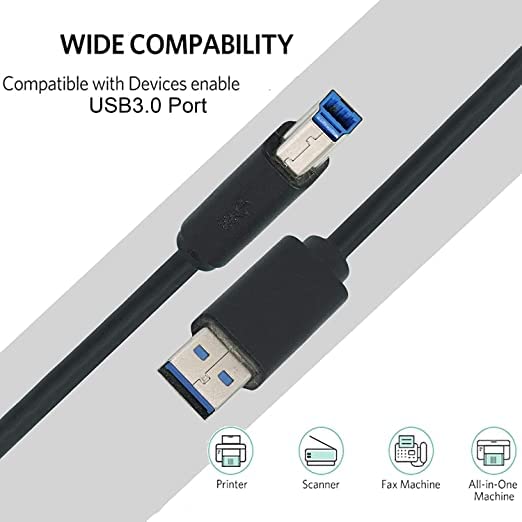 Hi-Lite Essentials USB Printer Cable 3.0 (Type A Male To Type B Male)  5Gbps for HP Scanjet 5000 S4, 1m (Black)