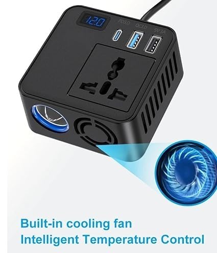 200W Car Power Inverter 12V DC to 220V AC Converter with 2 AC Universal Outlets, 30W PD USB-C, Dual USB QC 3.0 (18W+15W), Fast Car Charger for Laptop, Mobile & Electronic Devices