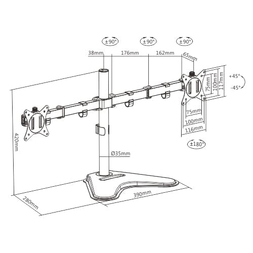 Hi-Lite Essentials Dual Monitor Desk Arm 13"-27" 100 x 100 mm VESA Swivel & tilt Table Top Stand