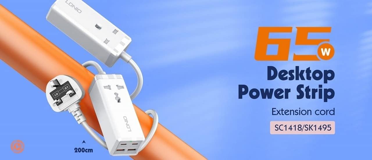 LDNIO 65W Pd Adapter Multifunctional 250 Volts Charger Power Strip - Charge Your Devices Quickly With Usb Ports, Type C, And 200Cm Extension Socket.