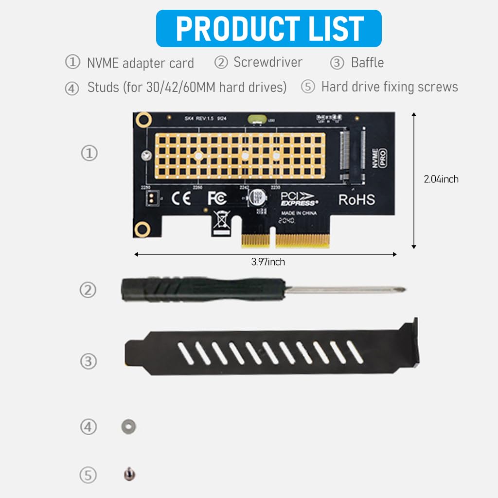 M.2 NVMe to PCI-E X4 Adapter High Speed M.2 NVMe to PCI-E X4 Adapter Universal M.2 NVMe to PCI-E X4 Interface Compatible with M.2 NVme2230/2242/2260/2280