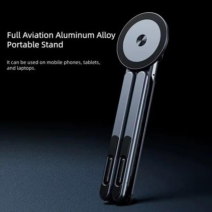 Metallic Portable Stand for Laptop/iPhone/iPad | Magnetic Phone Tripod Stand, 3-in-1 Adjustable Holder for iPhone iPad Laptop, 8-Level Height & Angle, Portable Aluminum Alloy Desktop Stand, Compatible with 4-13” iPhone, 10-16” Laptops & Tablets