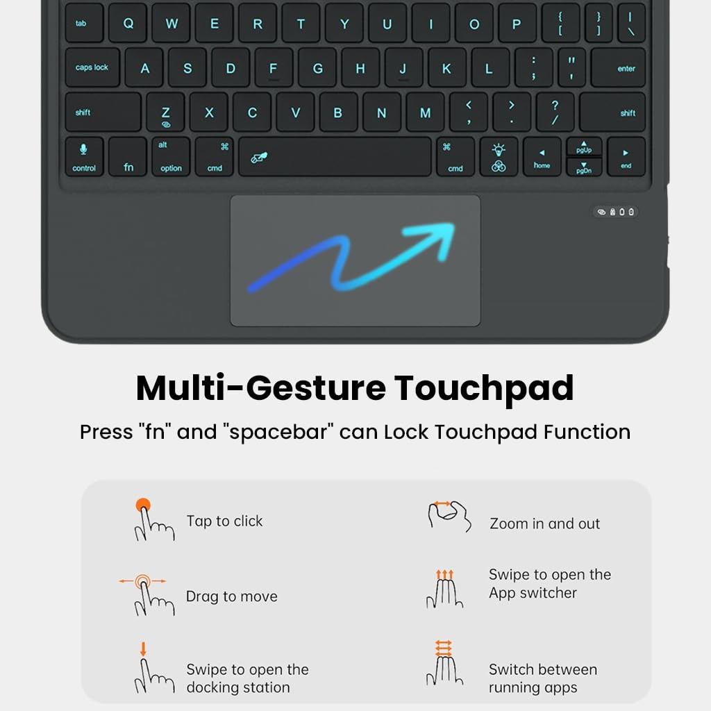 Magic Keyboard Case iPad A16 2025, iPad Air M3 & M2, iPad Air 5th Gen & 4th Gen, iPad Pro 11 4th/3rd/2nd/1st with Floating Cantilever Stand, Smart Trackpad, 7 Color Backlit, Pencil Holder