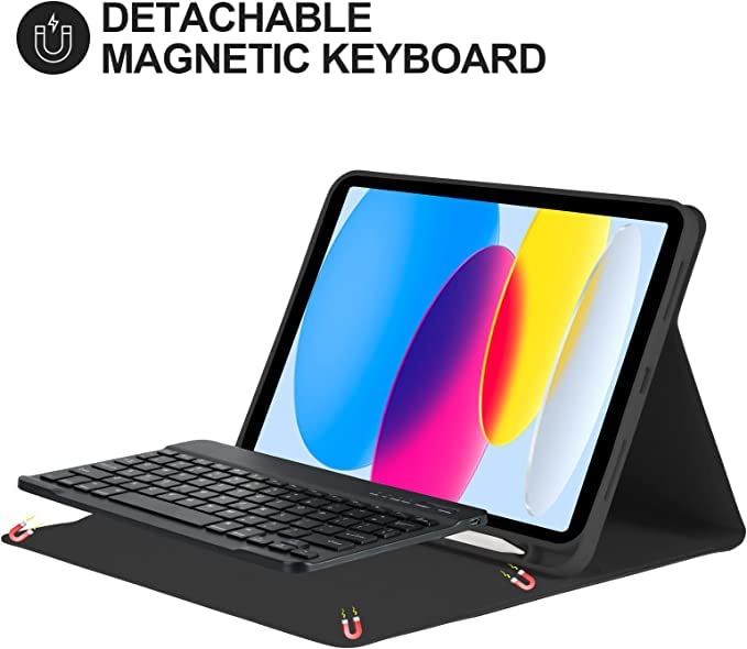 Hi-Lite Essentials iPad Cover Case with Keyboard for iPad 11 (A16, 2025) & 10th Gen with Multi Viewing Angle, PU Leather, Magnetic Detachable Wireless Keyboard case, Pencil Holder