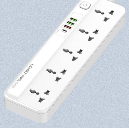 LDNIO SC5415 Defender Series 2500W 5 Sockets with Independent Switch 3.4A 4 USB Port Multifunction Power Surge Protector, Length 2Mtr (White)