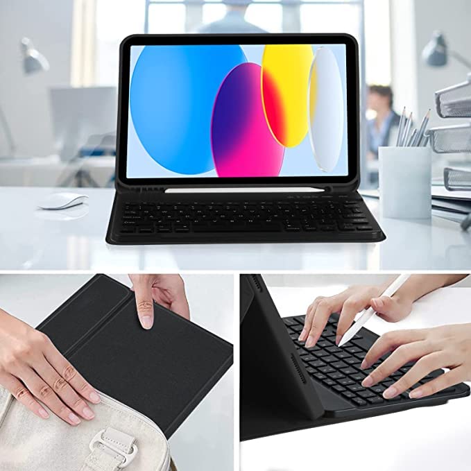 Hi-Lite Essentials iPad Cover Case with Keyboard for iPad 11 (A16, 2025) & 10th Gen with Multi Viewing Angle, PU Leather, Magnetic Detachable Wireless Keyboard case, Pencil Holder