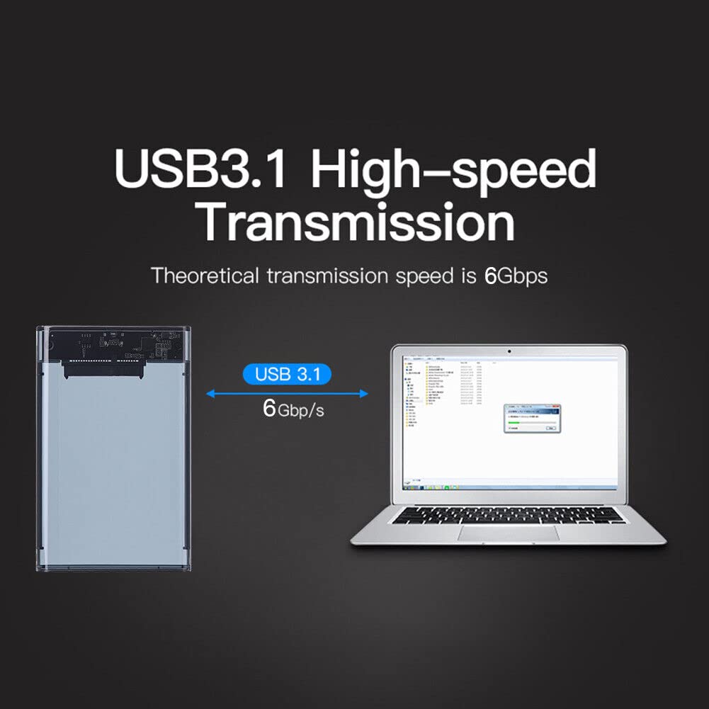 USB 3.1 Type C Hard Disk Case Enclosure for 2.5 Inch SATA HDD/SSD, Supports SATA III, Max 8TB, Tool-Free Design