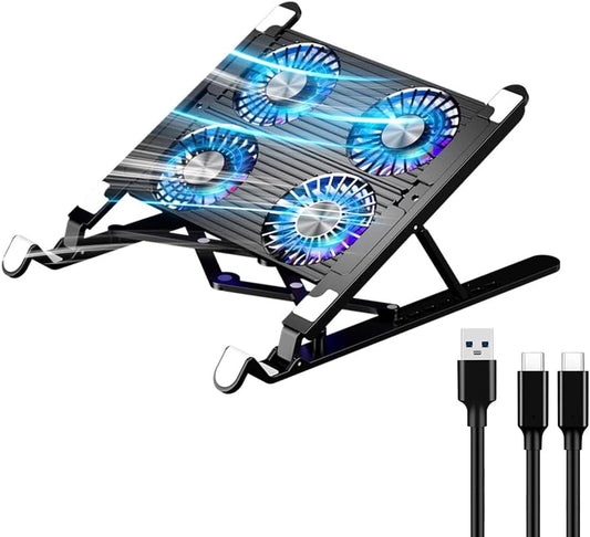 Laptop Cooling Pad for 11-17.3 Inch Gaming Laptops, Foldable Laptop Stand Riser Holder with 4 Quiet Fans for Notebook, Portable Laptop Cooler with 7 Adjustable Height, LED Lights