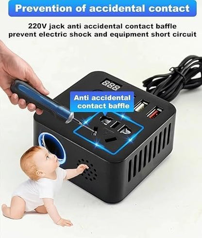 200W Car Power Inverter 12V DC to 220V AC Converter with 2 AC Universal Outlets, 30W PD USB-C, Dual USB QC 3.0 (18W+15W), Fast Car Charger for Laptop, Mobile & Electronic Devices