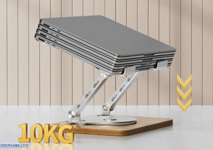 (Grey) Metal Laptop Stand | Mechanical Base Adjustable Height Notebook Stand | Compatible Portable Desktop Bamboo Aluminum and Wooden Portable Laptop Stand with 360 Rotating Lifting Base Holder