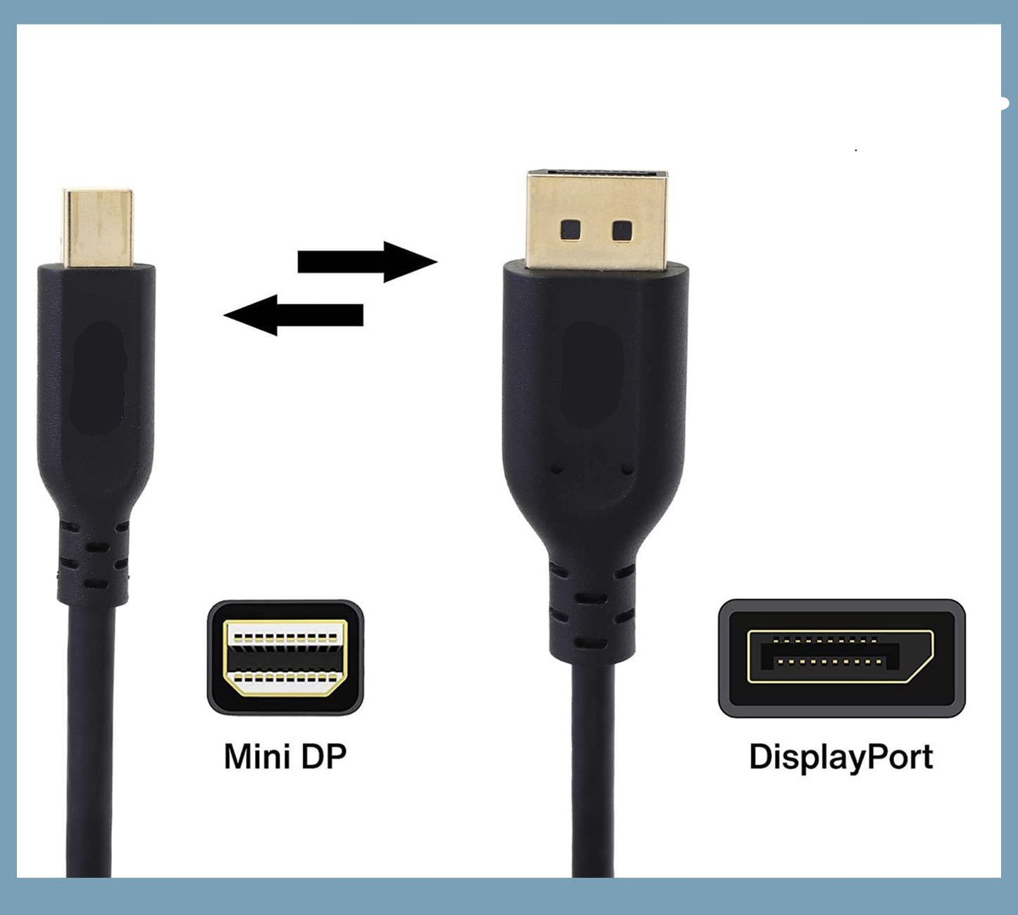 Hi-Lite Essentials Mini DisplayPort to DisplayPort Cable, DisplayPort to Mini DisplayPort Cable, Mini DP to DP Cable, DP to Mini DP Cable, Bidirectional, 8K 60Hz, 1.8 Meter, Black (Thunderbolt 1/2 Port Compatible)