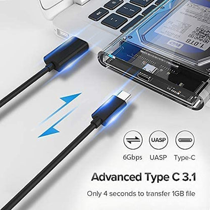 External Portable Type C to SATA Transparent Hard Drive Enclosure for 2.5 Inch SATA HDD/SSD below 9.5mm Thickness, Supports UASP SATA III, Max 6TB, Tool-Free Design