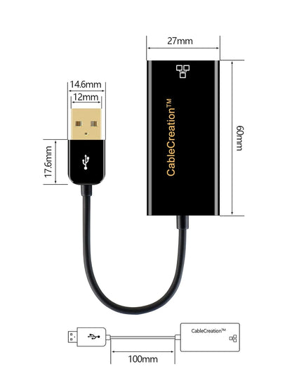 CableCreation USB to Network Adapter,USB 2.0 to 10/100 RJ45 Ethernet LAN Cable Compatible with MacBook Pro, Surface Pro 2/3/5/6, Plug and Play, Black