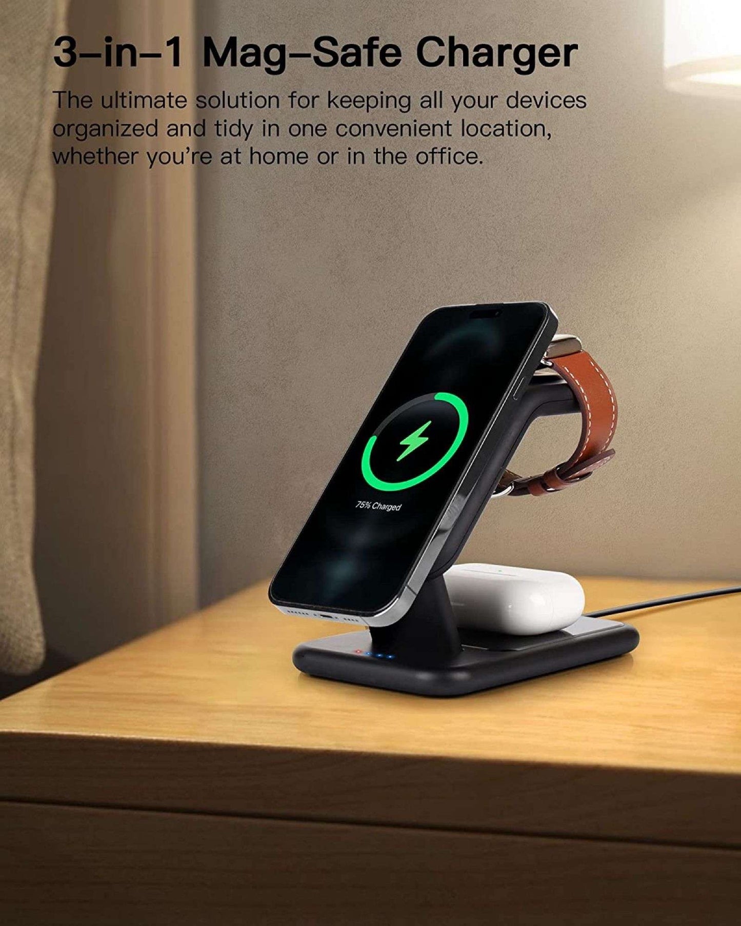 3-in-1 15W Magnetic Wireless Charger, for iPhone 12 / 13 / 14 Series / iWatch / AirPods Alloy+PC Desktop Charging Stand