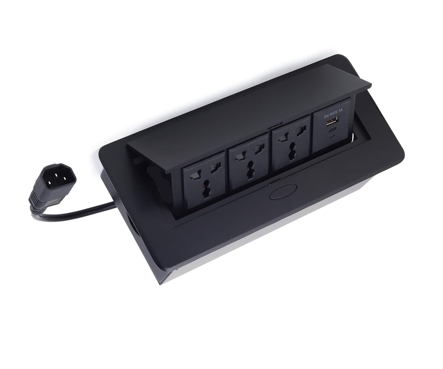 Hydraulic Pop UP Box Cable Cubby Extension Board with 3 x Universal Power Sockets, 1 x USB Type C & 1 x USB A Ports (Black)