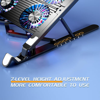 Laptop Cooling Pad for 11-17.3 Inch Gaming Laptops, Foldable Laptop Stand Riser Holder with 4 Quiet Fans for Notebook, Portable Laptop Cooler with 7 Adjustable Height, LED Lights