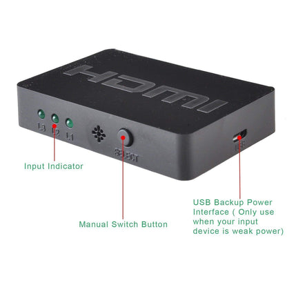 JSAUX 3 IN 1 OUT HDMI Switch with Wireless Remote, 3 Port in 1 Out Support 3D Full HD