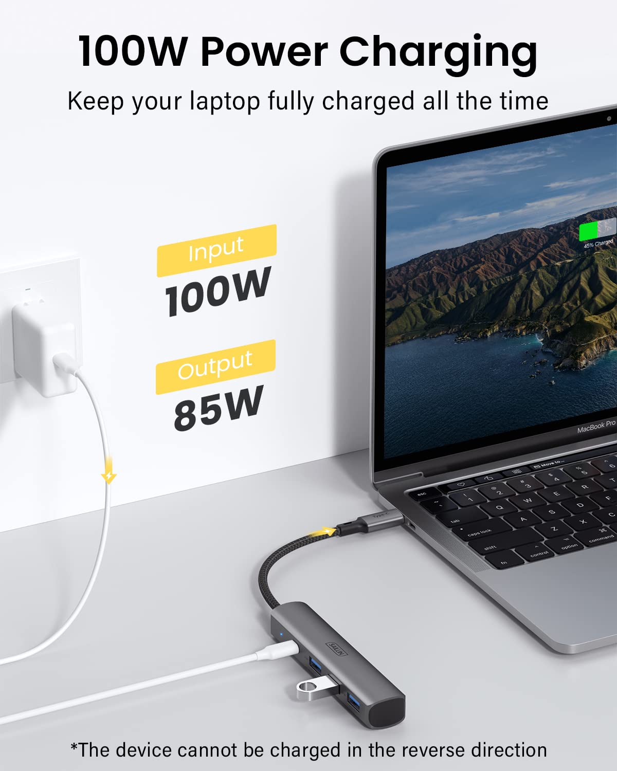 USB C Hub, SAILLIN 4 in 1 USB C Multiport Adapter Hub with 3 USB 3.0 Port, 100W Power Delivery, Aluminum Shell USB C/Thunderbolt 3 to USB 3.0 Adapter for MacBook Pro/Air, iPad Pro, XPS, and More