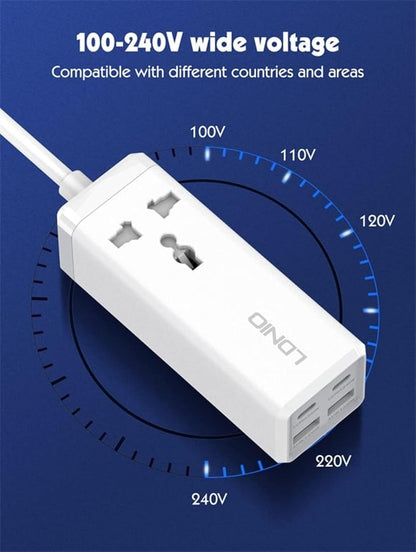 LDNIO 65W Pd Adapter Multifunctional 250 Volts Charger Power Strip - Charge Your Devices Quickly With Usb Ports, Type C, And 200Cm Extension Socket.