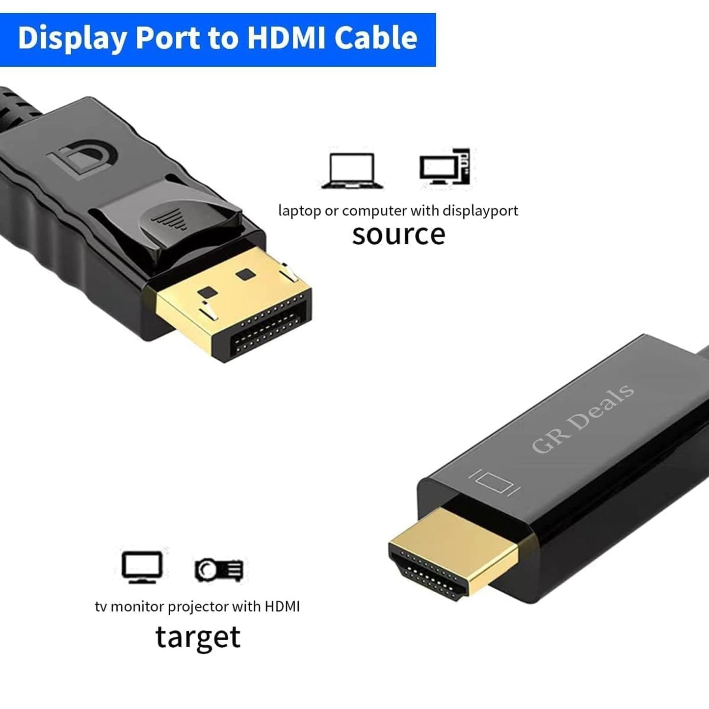 Hi-Lite Essentials 4K 30Hz HDMI to DisplayPort Video Adapter with USB Power | HDMI 1.4 (Male) to DP 1.2 (Female) Active Monitor Converter (HD2DP)
