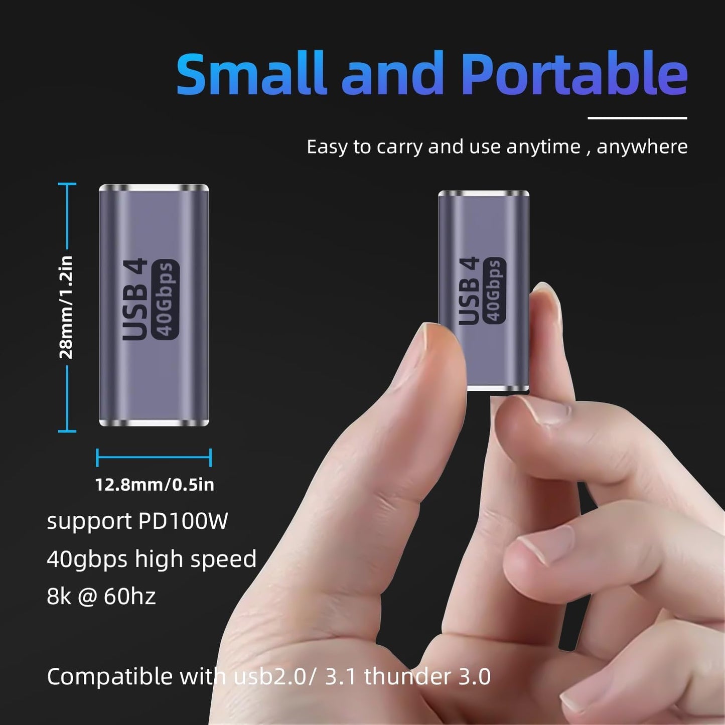 USB C Female to Female Adapter, 40Gbps Data, 100W PD Fast Charge, 8K@60Hz Video, Thunderbolt 4 Type C Coupler Extension for iPhone 17/16/15, Samsung S26/25/24, Mac, iPad, Laptop Tablet,Phone
